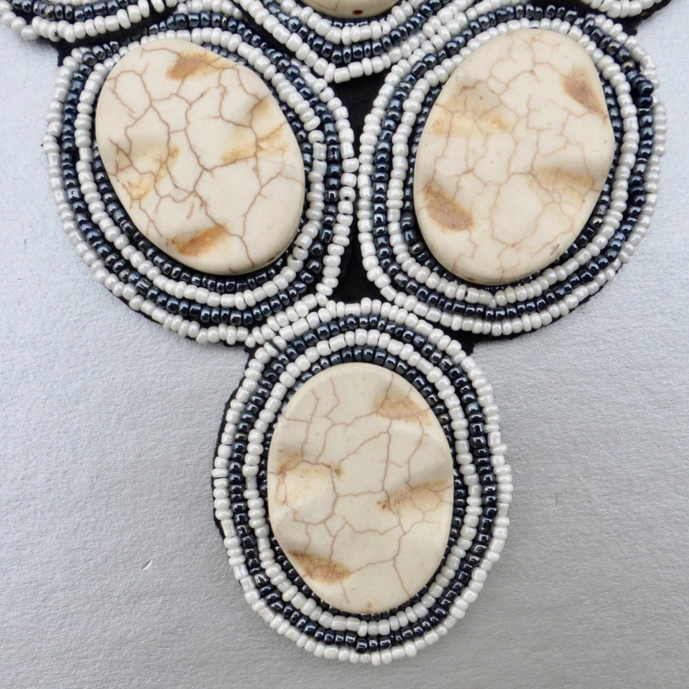 Off White Magnesite Bead Bib Statement Necklace - image 4